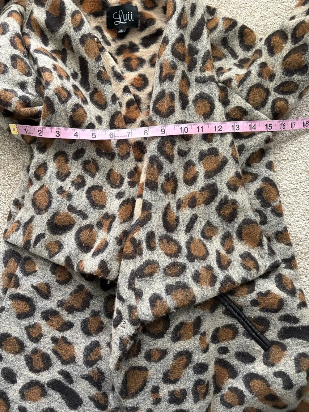 Luii Wool Blend Brown & Black Leopard‎ Print Oversized Coatigan Size Large